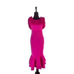 Fuchsia Ruffled Mermaid Midi Gown – NWOT – Size Small